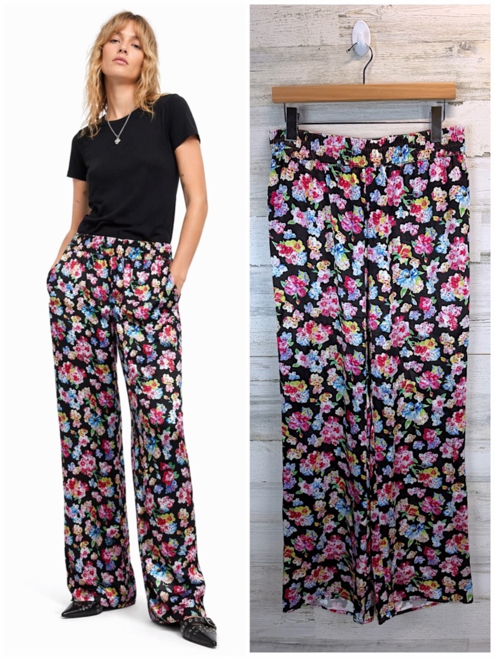 GANNI Floral Satin Pants Wide Leg Y2K Coquette Cottagecore Sz 38